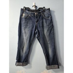 Love Indigo Capri Jeans Size 12, Embellished‎ Pockets, Dark Denim